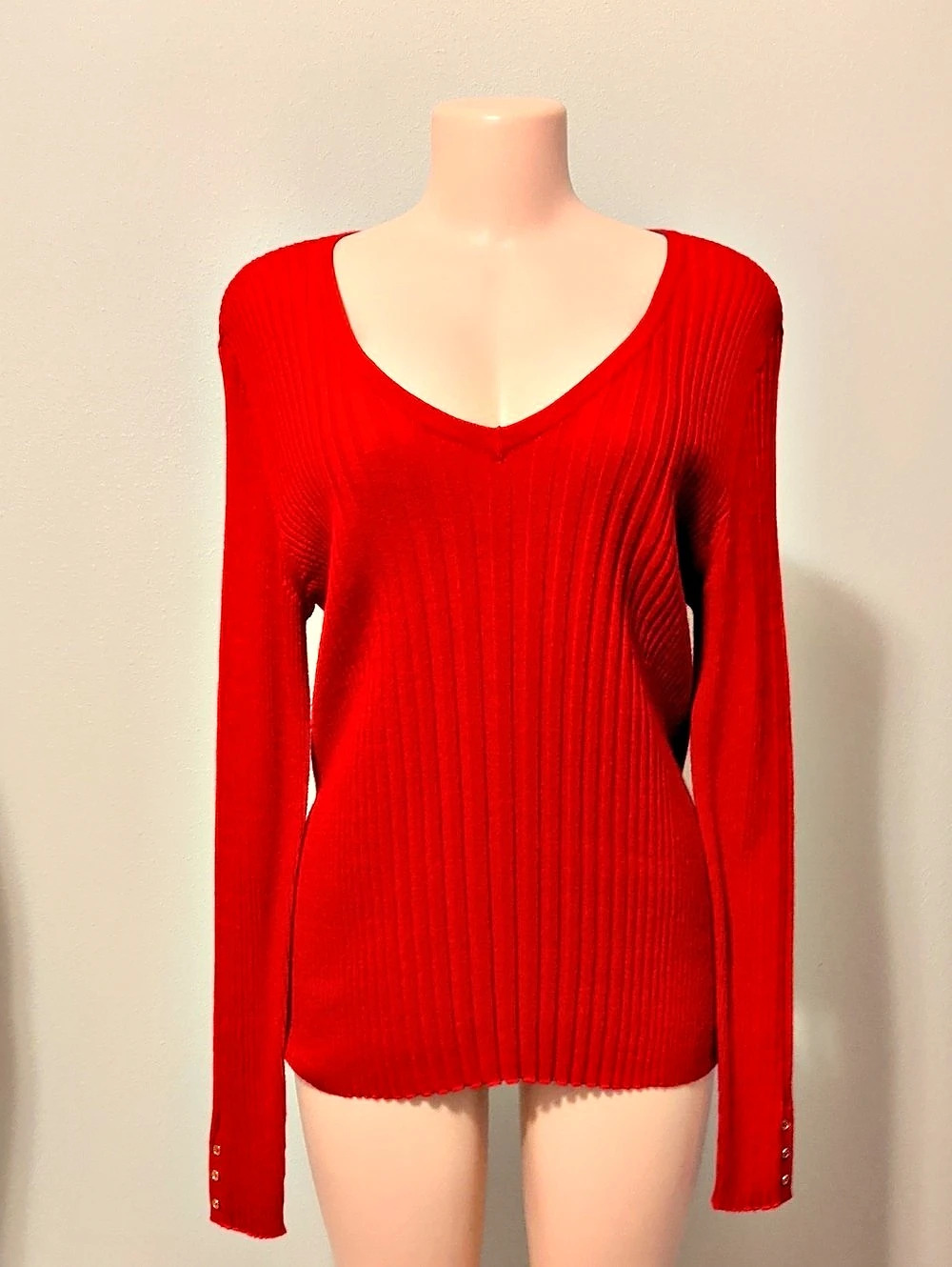 Liz Claiborne Ribbed V-Neck Cotton Sweater Size Large NWT